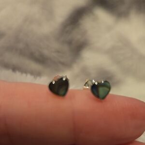 Heart-Shaped Sterling Silver Abalone Earrings Brand New In Box